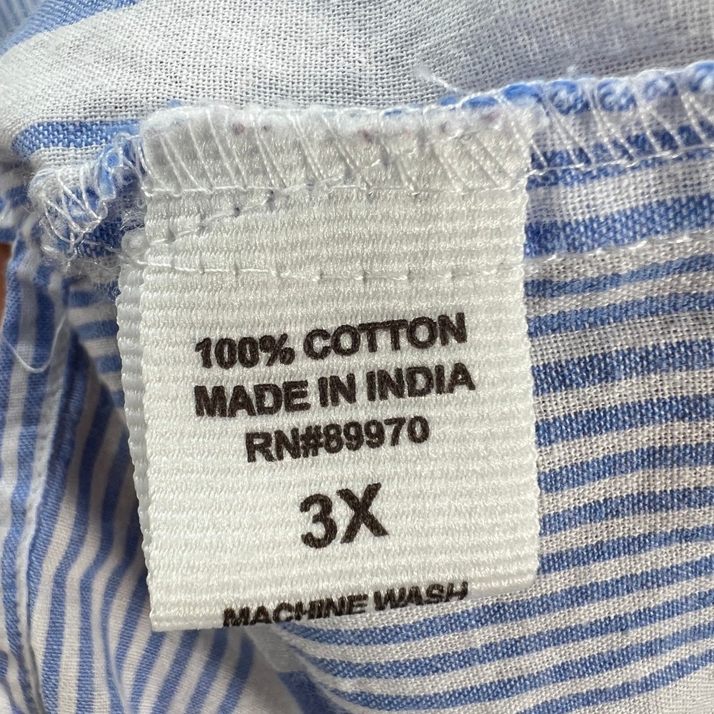 Eden & Olivia Blue White Striped Button Up Shirt 3X Roll Tab Coastal Preppy Boho - Picture 7 of 10